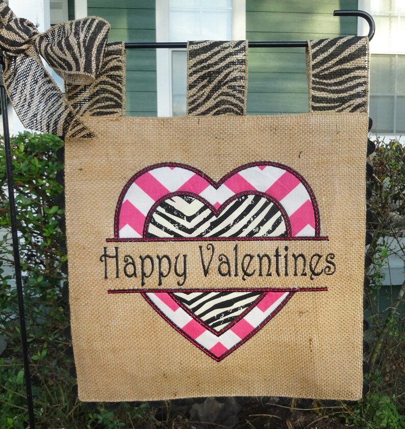 Burlap Garden Flag Custom Valentines Embroidery Applique image 2