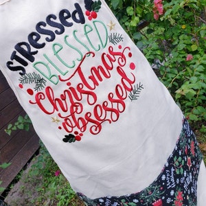 Gestresst, gezegend, geobsedeerd door Kerstmis - Custom - Geborduurde canvas schort