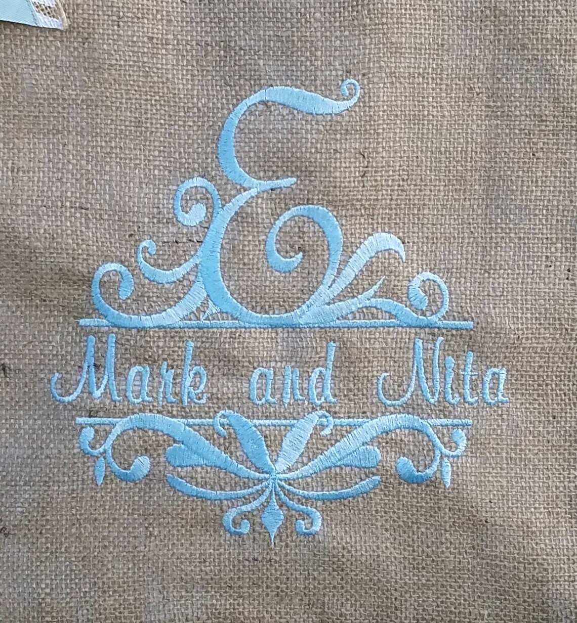 Custom Embroidery - Scrolled Letter Monogram Burlap Garden Flag ...