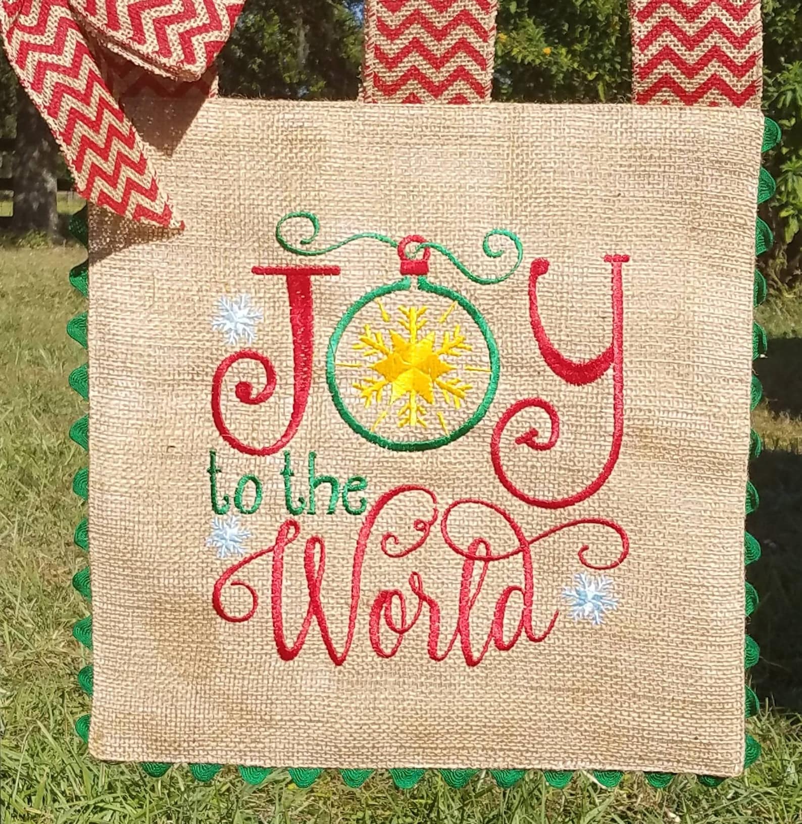 Burlap Garden Flag Custom joy to the World Embroidery Etsy