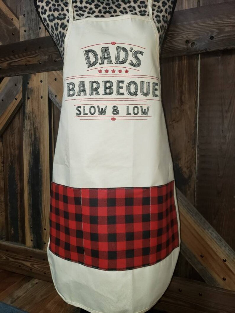 Dad's BBQ Slow and Low Custom Embroidered Canvas Apron Etsy