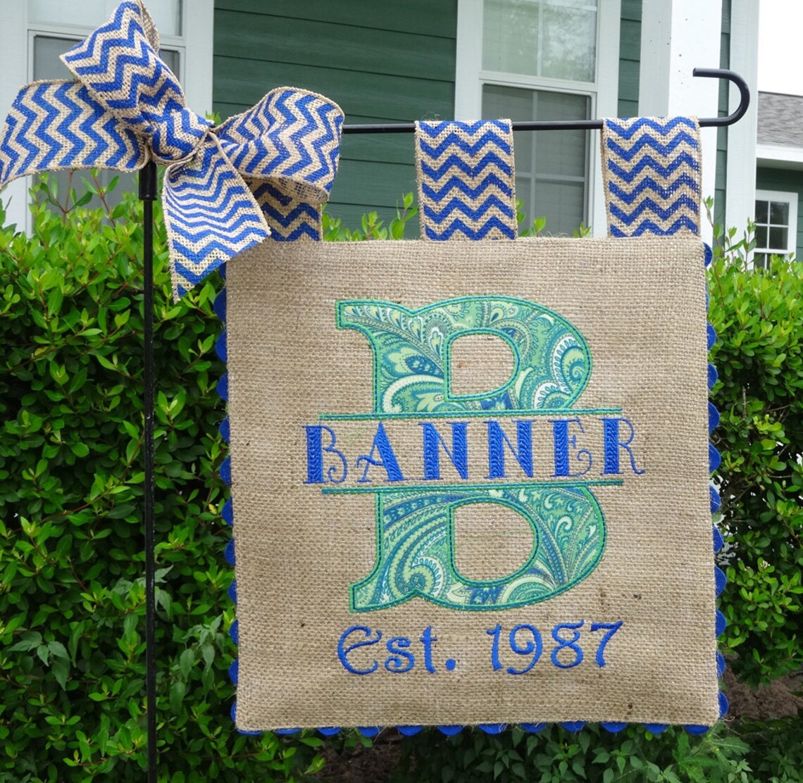 Monogram Custom Burlap Garden Flag your Choice of Colors Etsy