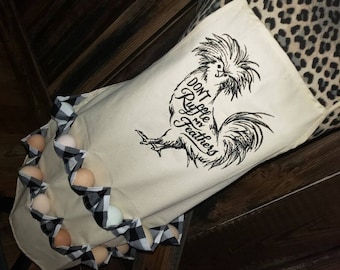 Dont Ruffle My Feathers - Egg Collecting Apron - Embroidered Canvas Apron - 12 pocket