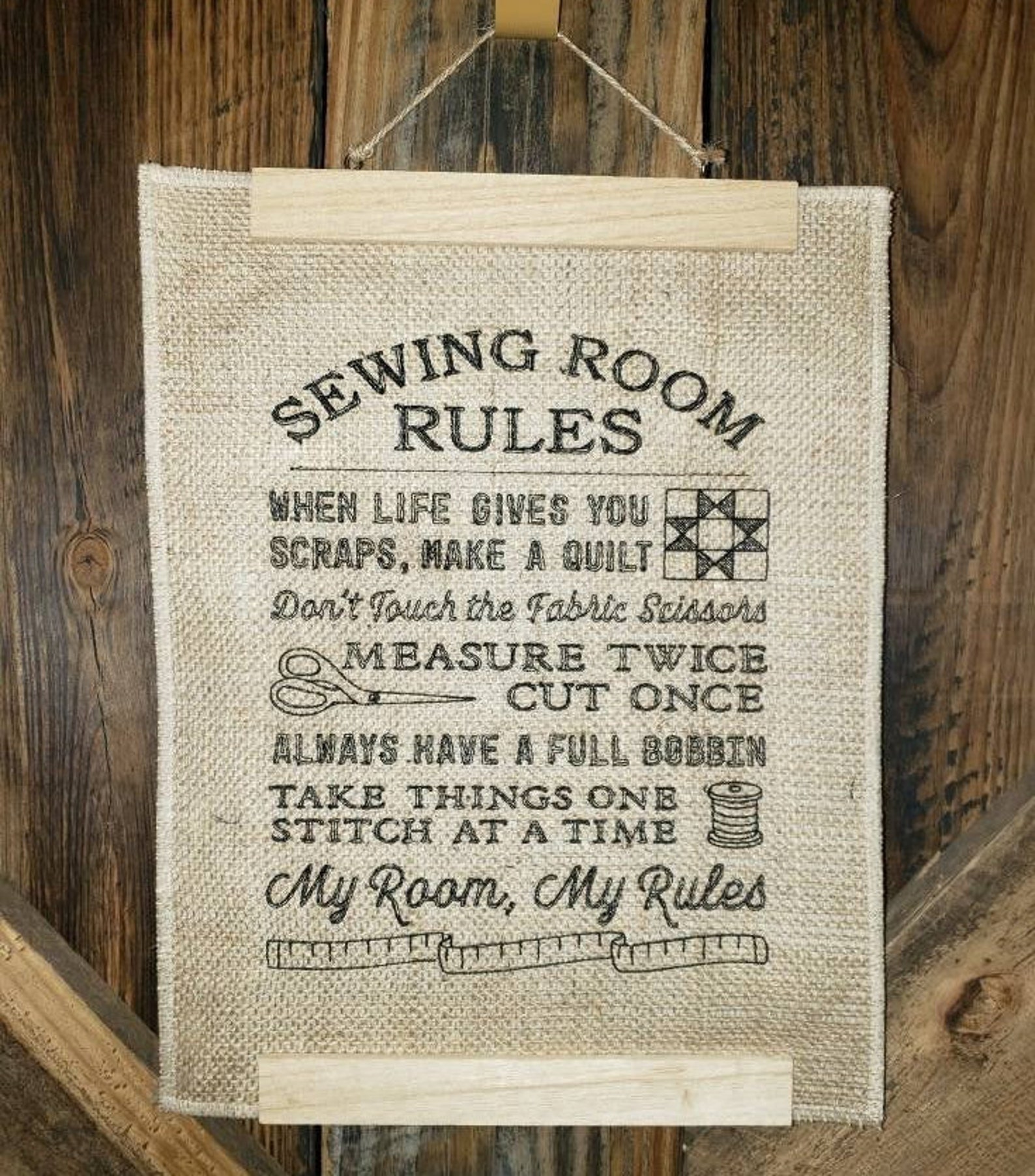Sewing Room Rules Custom Embroidered Word Art on Burlap 11 Etsy