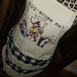 Egg-scuse Me? - Egg Collecting Apron - Embroidered Canvas Apron - 12 pocket