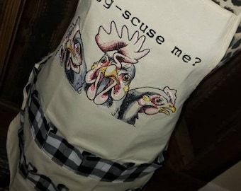 Egg-scuse Me? - Egg Collecting Apron - Embroidered Canvas Apron - 12 pocket