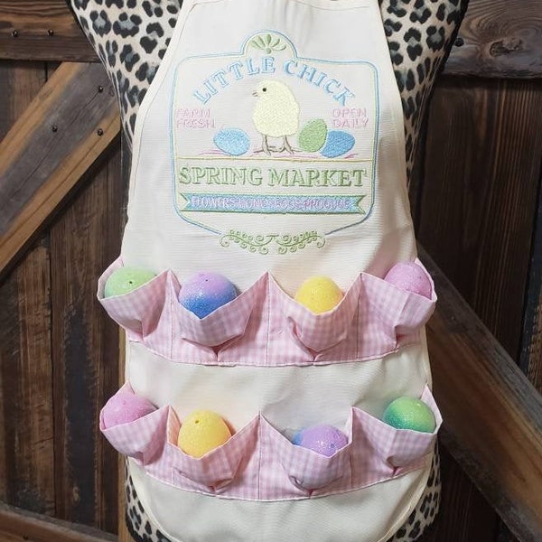 Egg Collecting Apron - Child size-  Embroidered Canvas Apron - 8 pocket