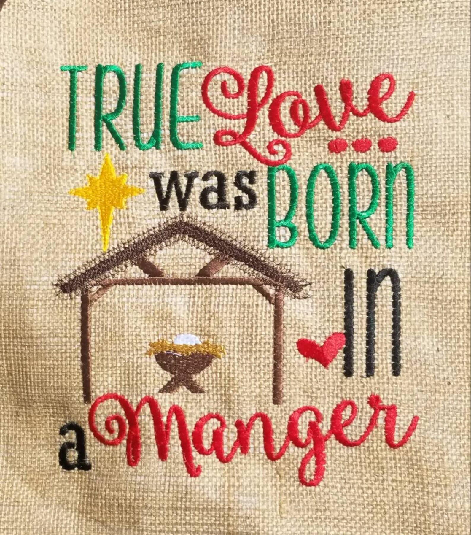 Burlap Garden Flag Embroidery Nativity Word Art True Etsy