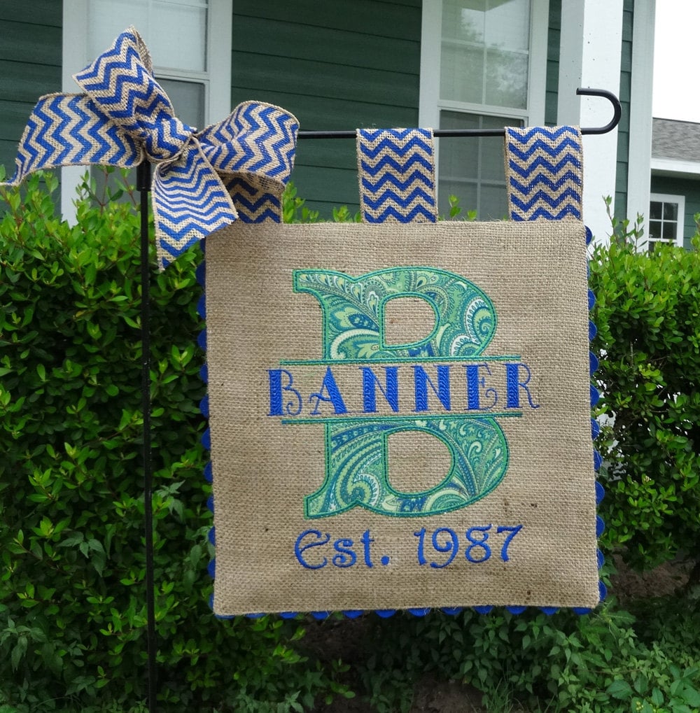 Monogram Custom Burlap Garden Flag your Choice of Colors Etsy
