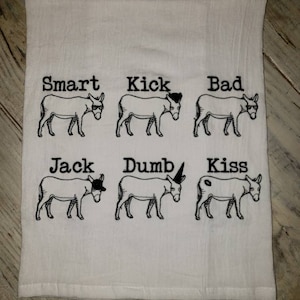 Ass Family - Extra Large Embroidered  Flour Sack Tea Towel - Ready to Ship