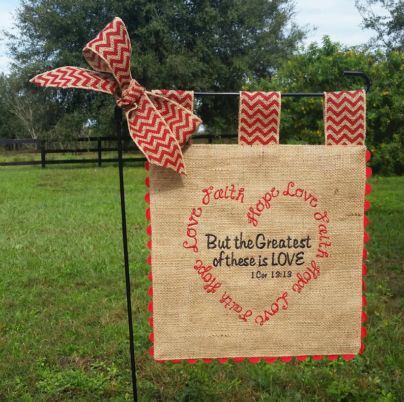 Embroidered burlap garden flag valentine heart faith hope  etsy Embroidered burlap garden flag valentine heart faith hope  etsy