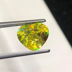 CERTIFIED Natural Sphene (Titanite) 1.72ct - Greenish Yellow Heart Cut Loose Gemstone with High Dispersion & Fire July Birthstone