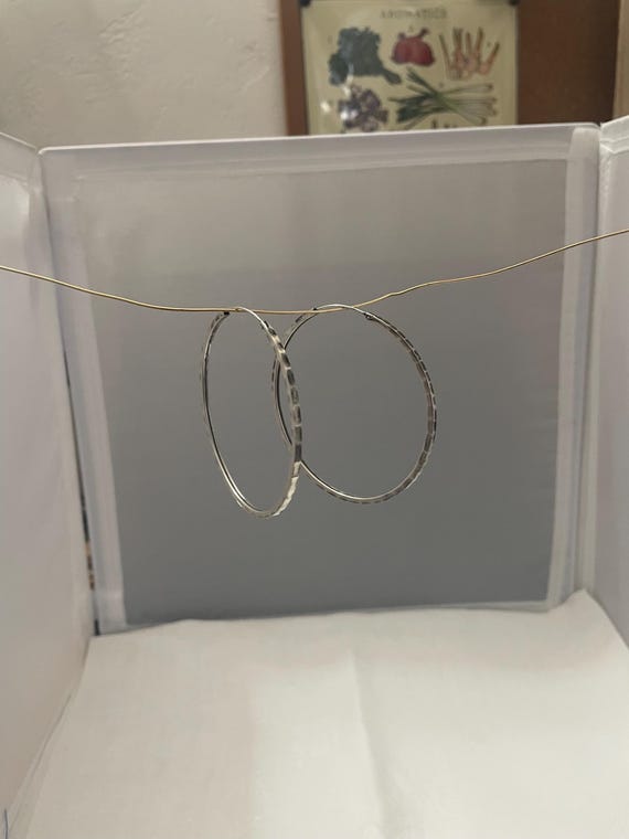 Sterling Silver 2.5 Inch Hammered Hoop Earrings 925