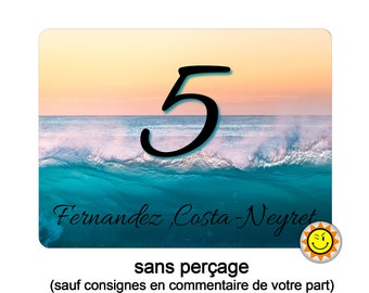 Plaque maison numero à personnaliser aluminium porte moderne contemporain mer ocean plage R114