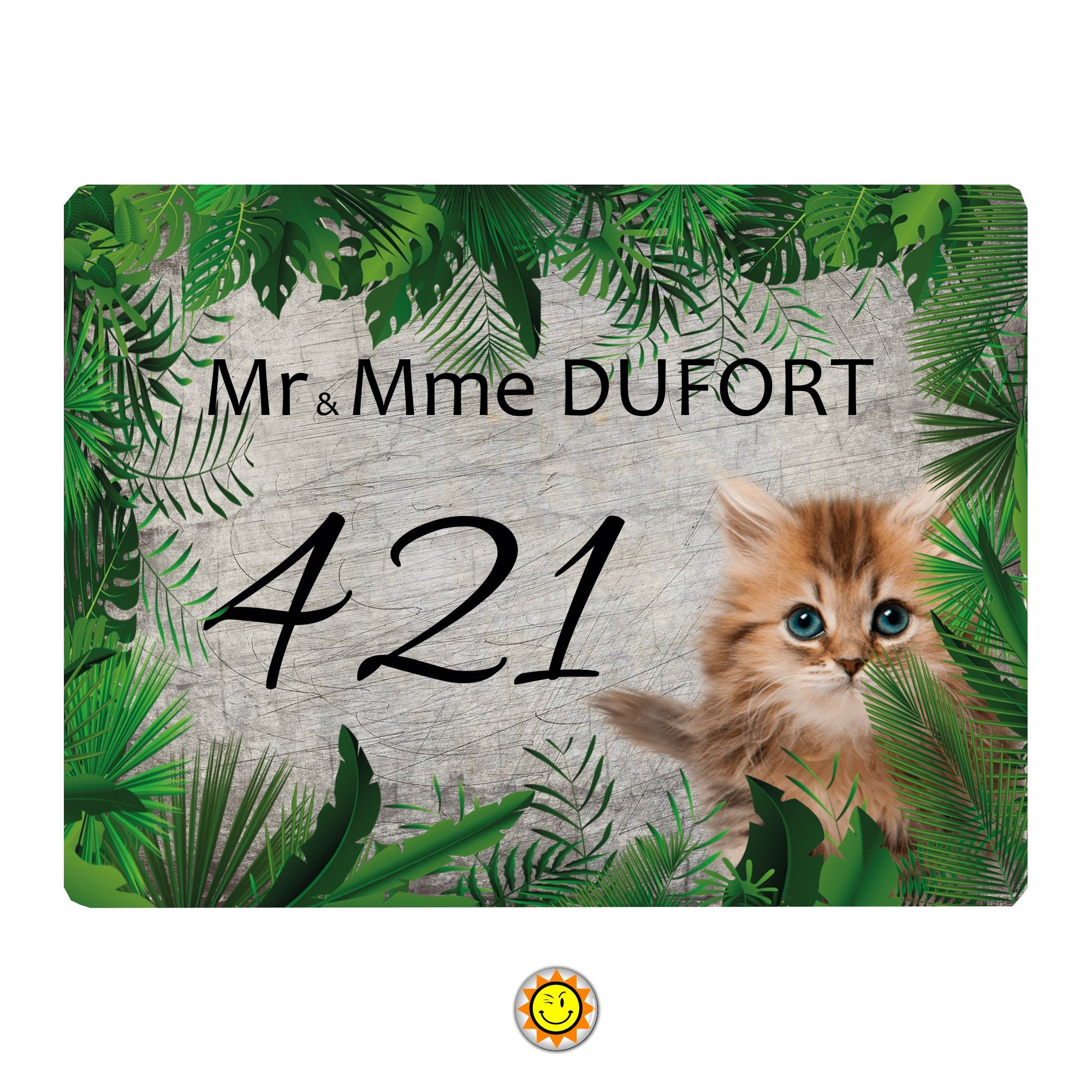 Plaque Maison Numero à Personnaliser Aluminium Porte Feuille Feuillage Chat Vintage French