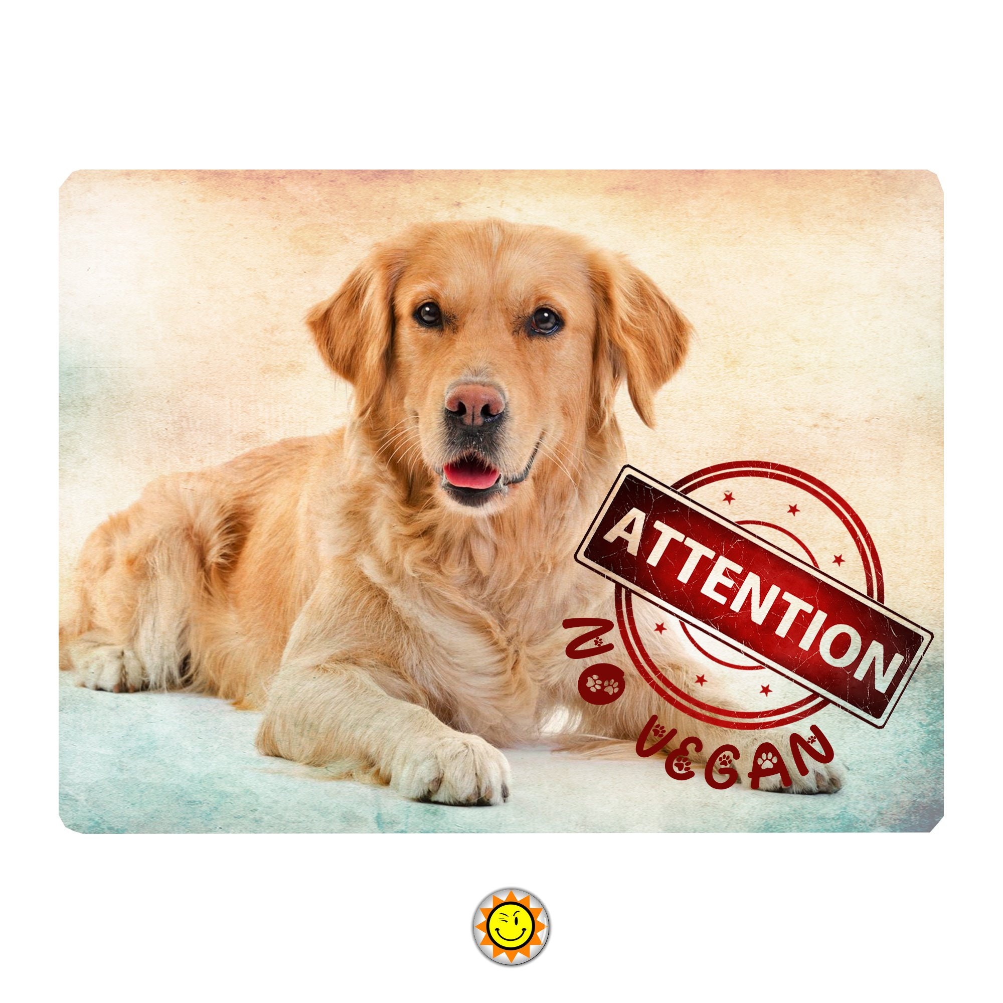 Plaque Aluminium Attention Chien Golden Retriever Humour Vegan