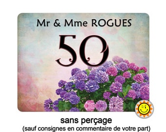 Plaque maison numero à personnaliser aluminium porte fleurs hortensias vintage R333