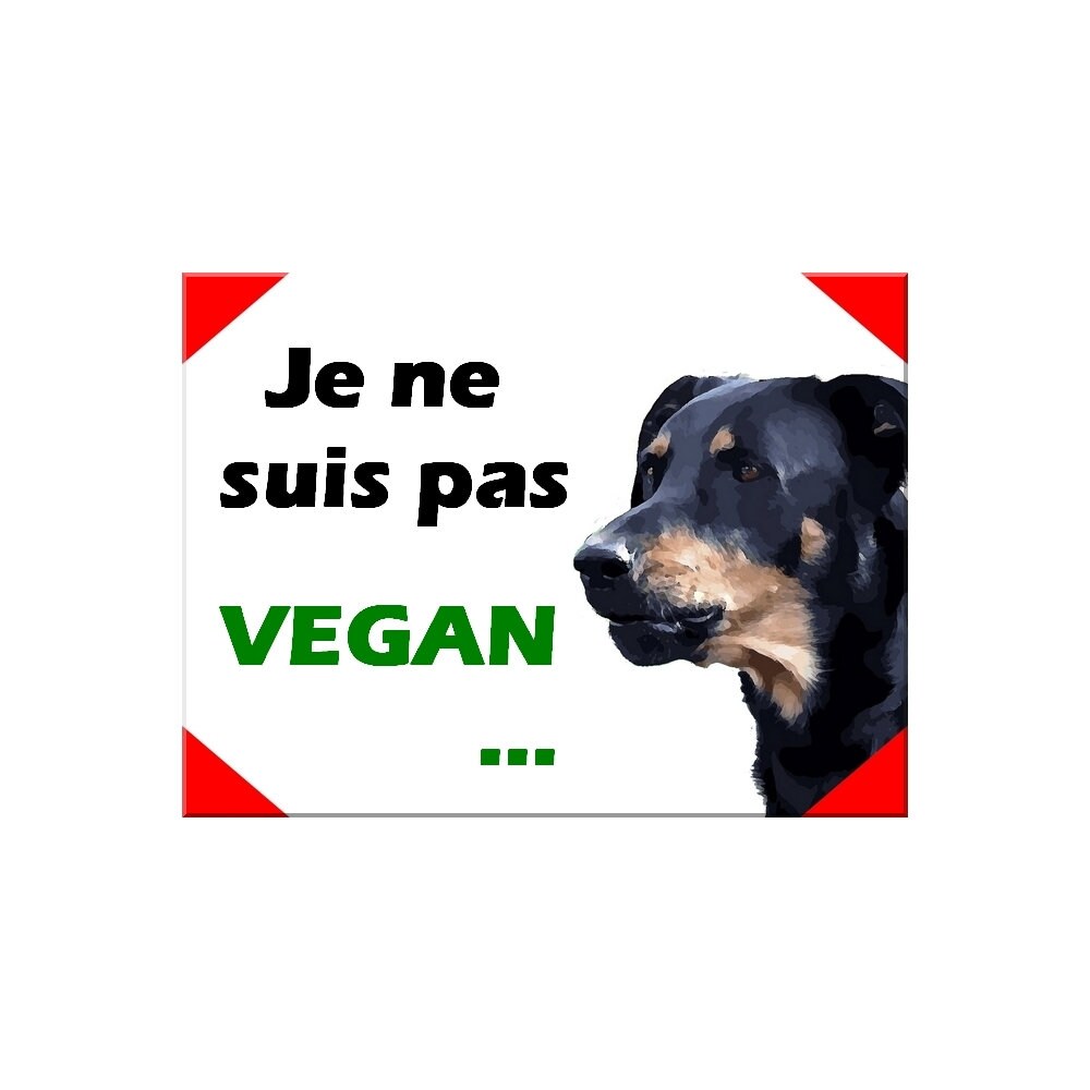Plaque Aluminium Attention Chien Beauceron Humour Vegan 15x20cm