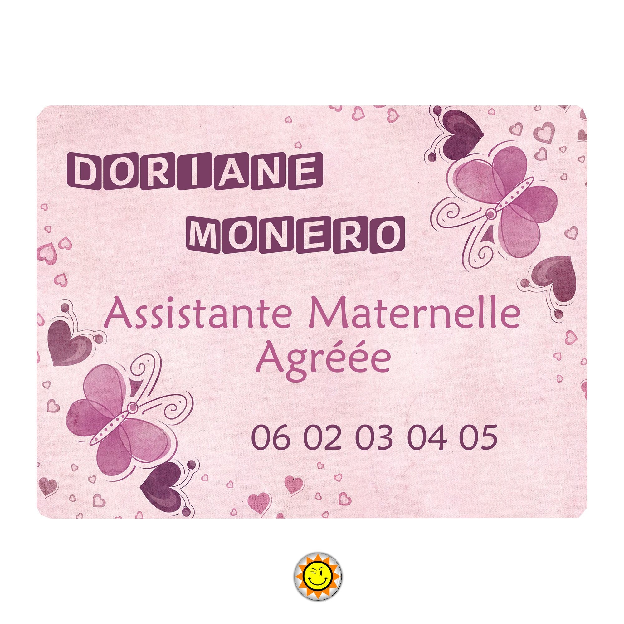 Plaque Assistante Maternelle Nounou à Personnaliser Aluminium Signe Porte Métier