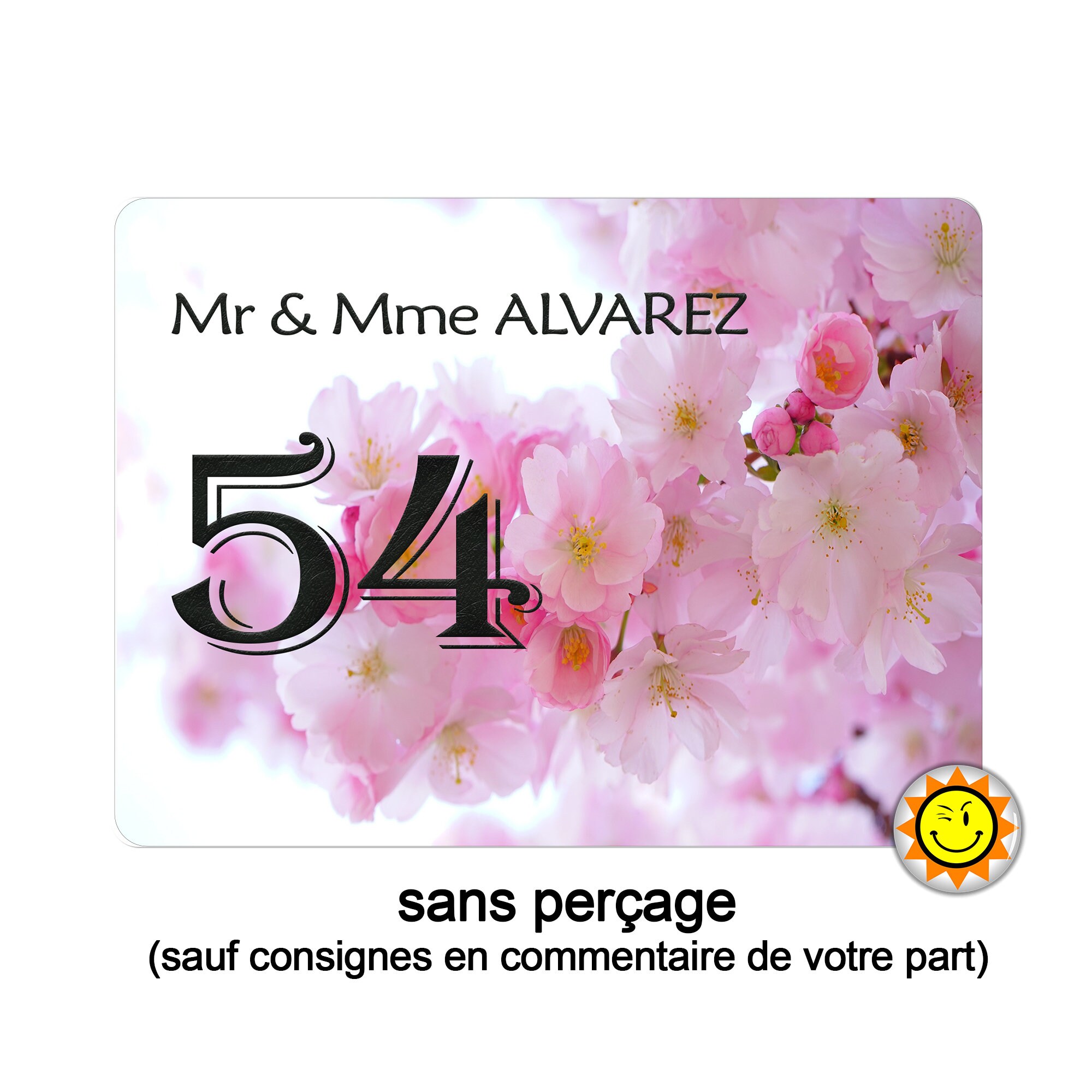 Plaque Maison Numero à Personnaliser Aluminium Cerisiers Fleurs Vintage