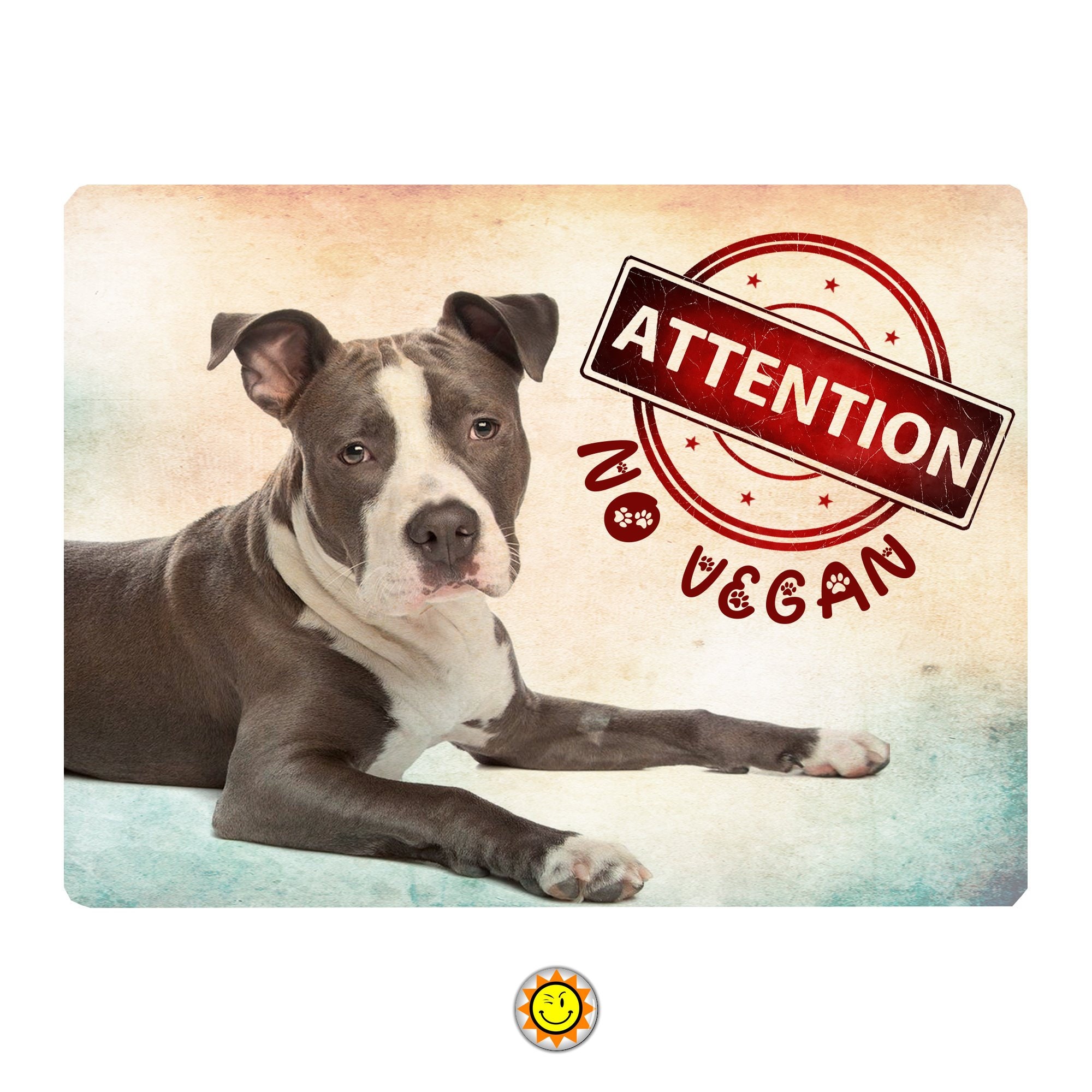 Plaque Aluminium Attention Chien American Staff Humour Vegan