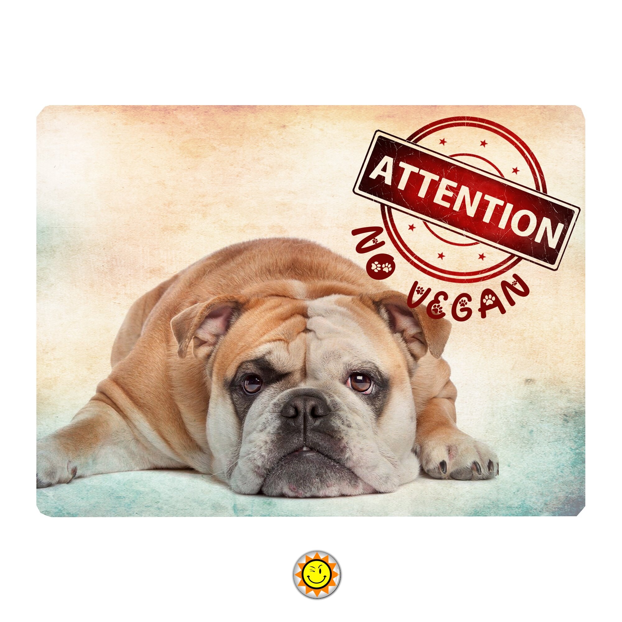 Plaque Aluminium Attention Chien Bouledogue Anglais Bulldog Humour Vegan