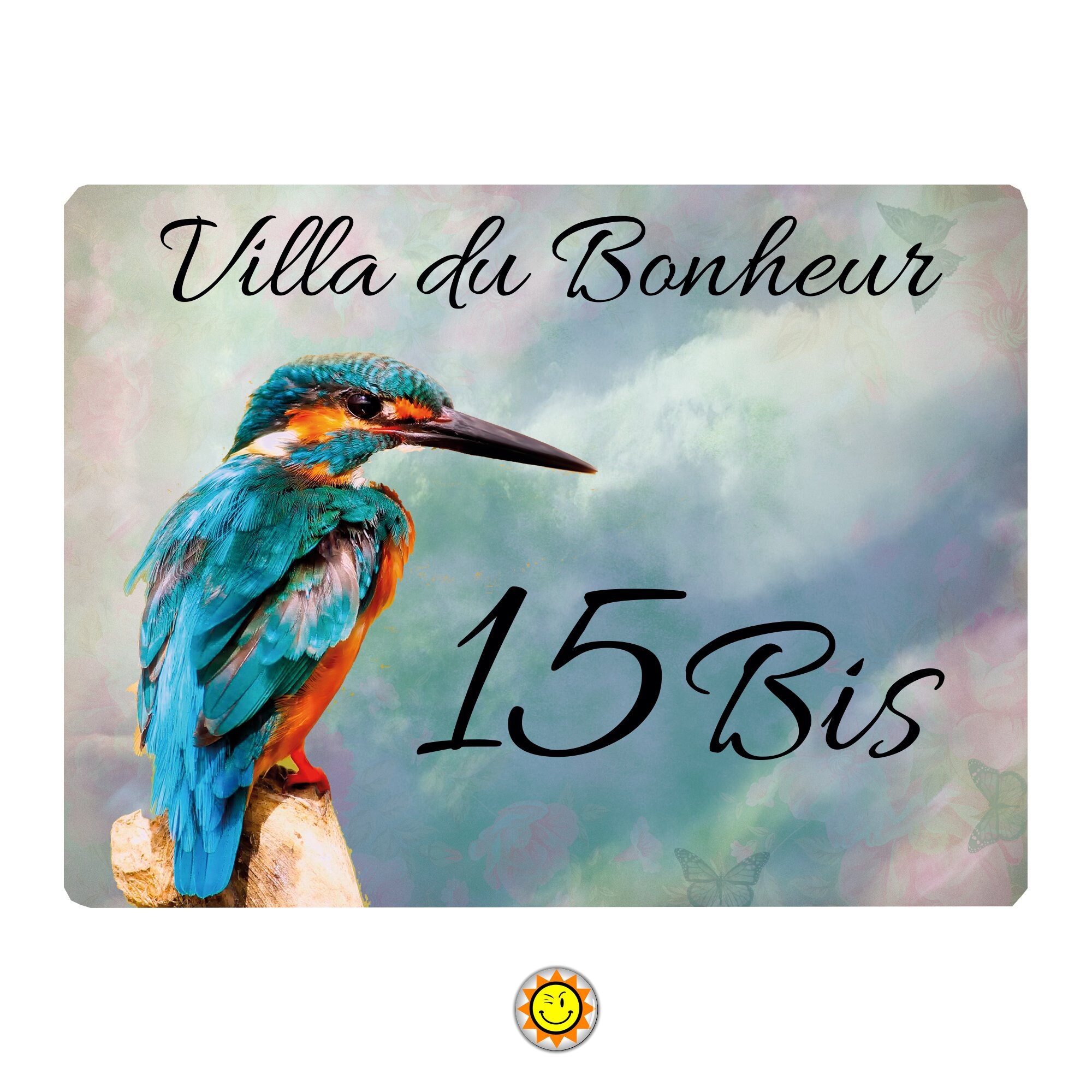 Plaque Maison Numero à Personnaliser Aluminium Oiseau Martin Pêcheur Nature Vintage