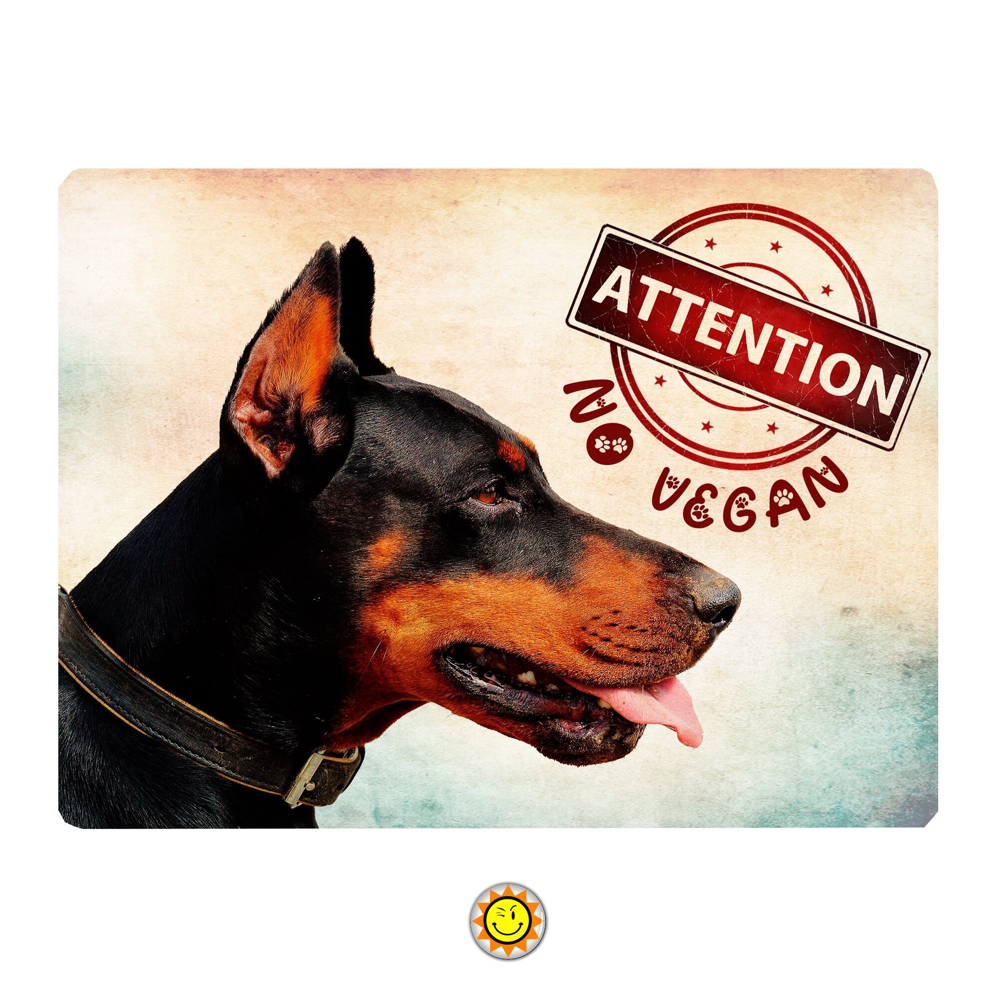 Plaque Aluminium Attention Chien Doberman Humour Vegan