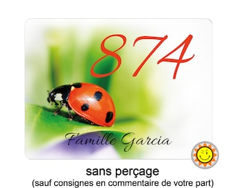 Plaque maison numero à personnaliser aluminium coccinelle ladybug vintage R176