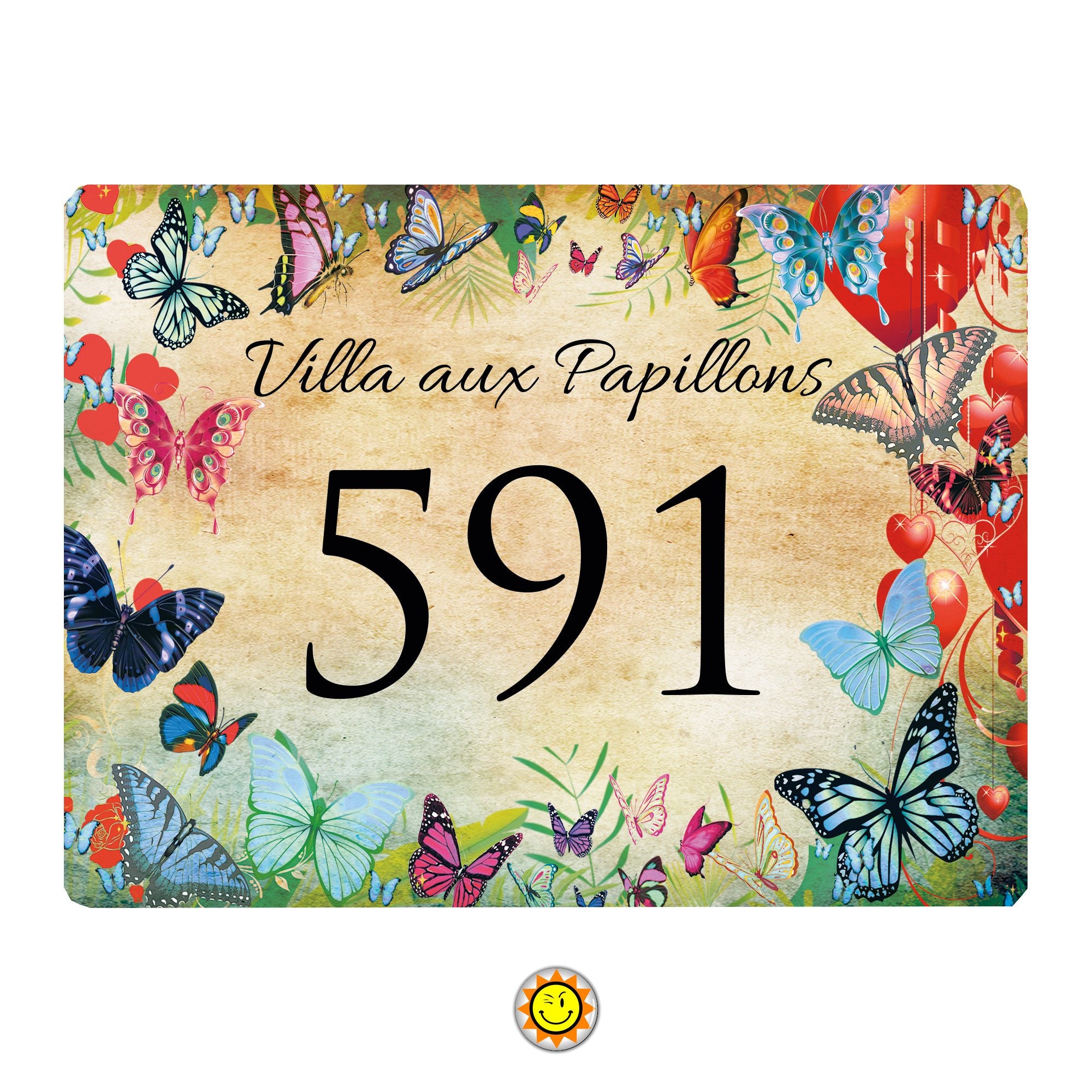 Plaque Maison Numero à Personnaliser Aluminium Papillons Fleurs Vintage