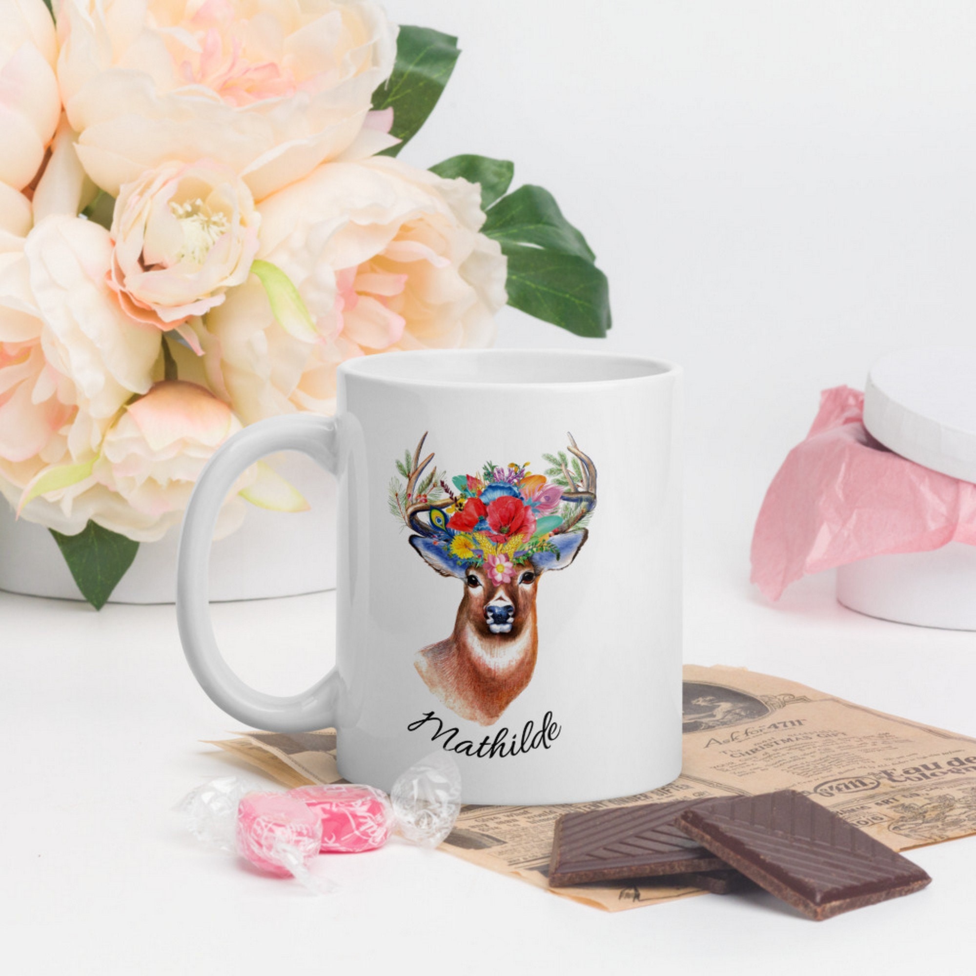 Mug Personnalisé Prénom Cerf Biche Nature Humour Marrant Cadeau