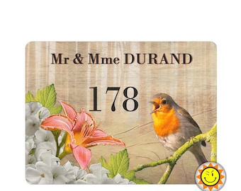 Placa de aluminio personalizada con número de casa y diseño vintage de petirrojo (R406)