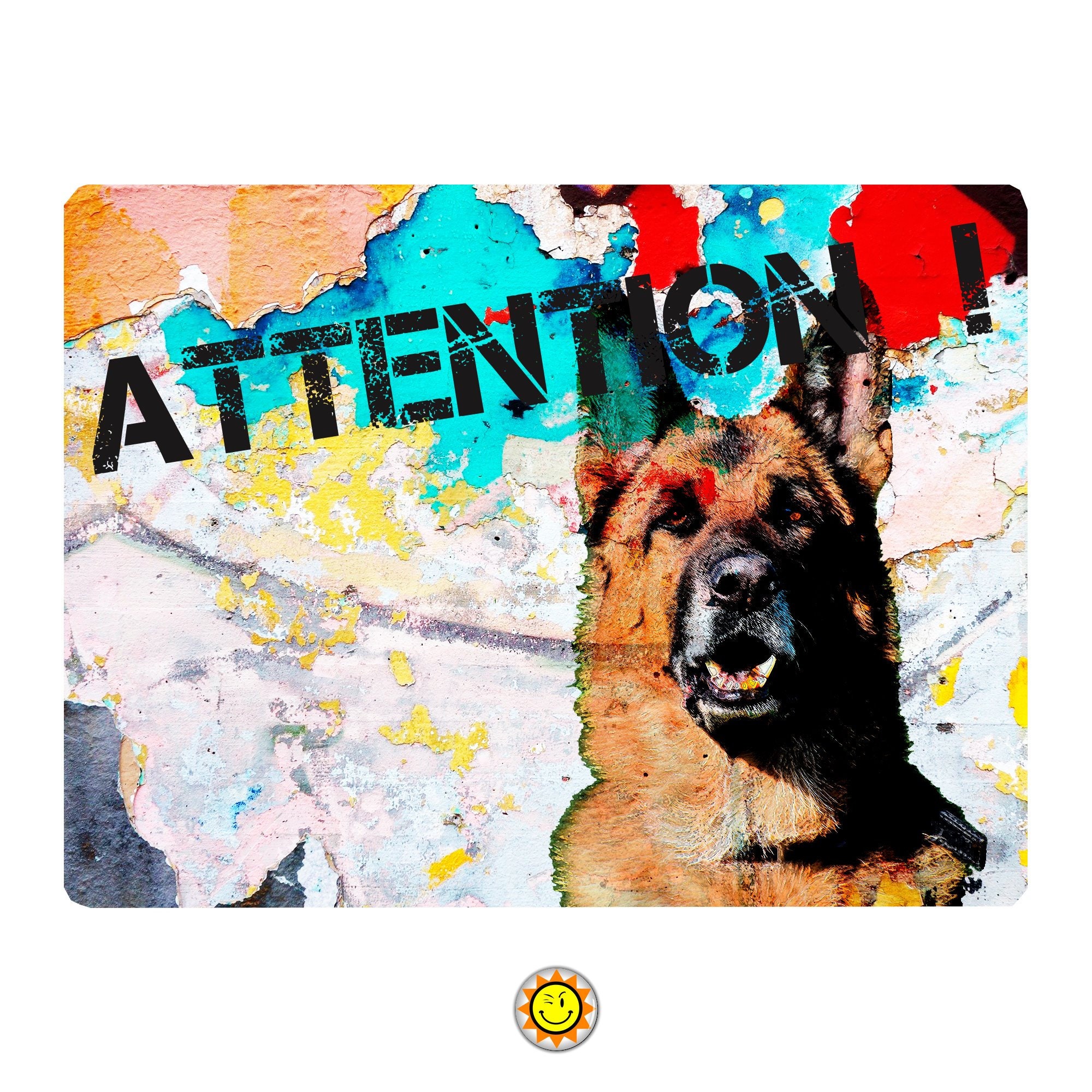 Plaque Aluminium Attention Chien Berger Allemand Humour Originale