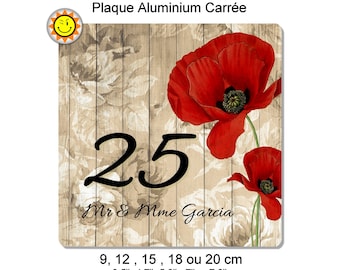 Plaque boite aux lettres à personnaliser en aluminium avec votre nom et numéro champêtre fleur coquelicot C76