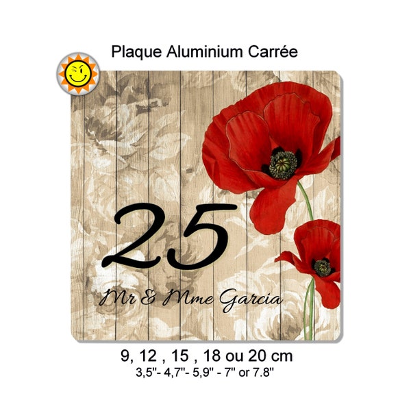 Plaque boite aux lettres à personnaliser en aluminium avec votre nom et numéro champêtre fleur coquelicot C76