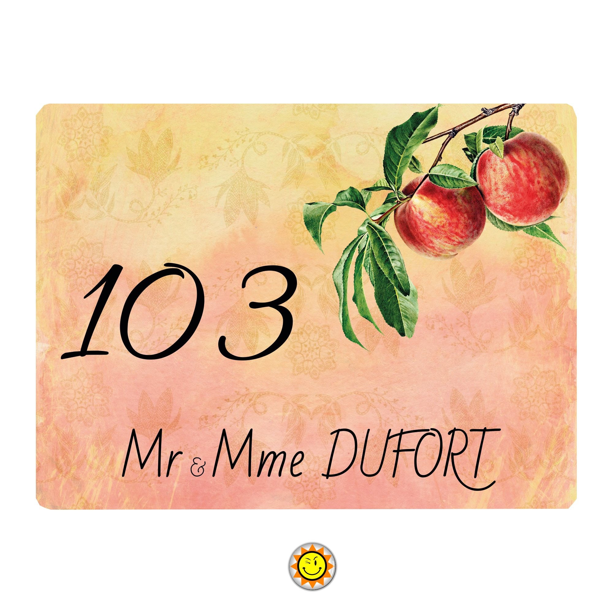 Plaque Maison Numero à Personnaliser Aluminium Porte Fruit Pêche Vintage
