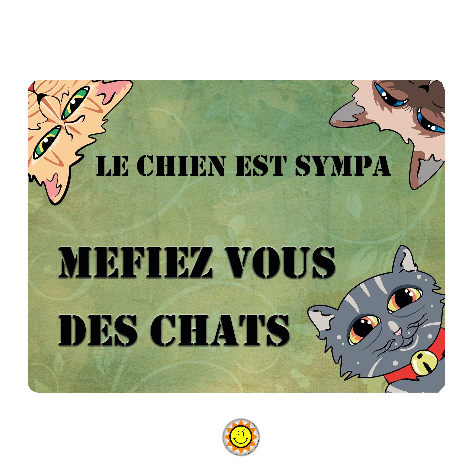 Plaque Chien Attention Chats Humoristique