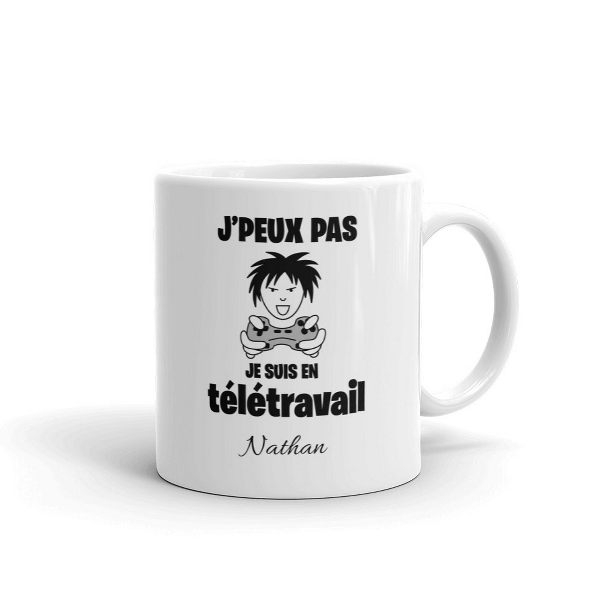 Mug Personnalisé Prénom Teletravail Gamer Console Jeux Ados Humour Marrant Cadeau