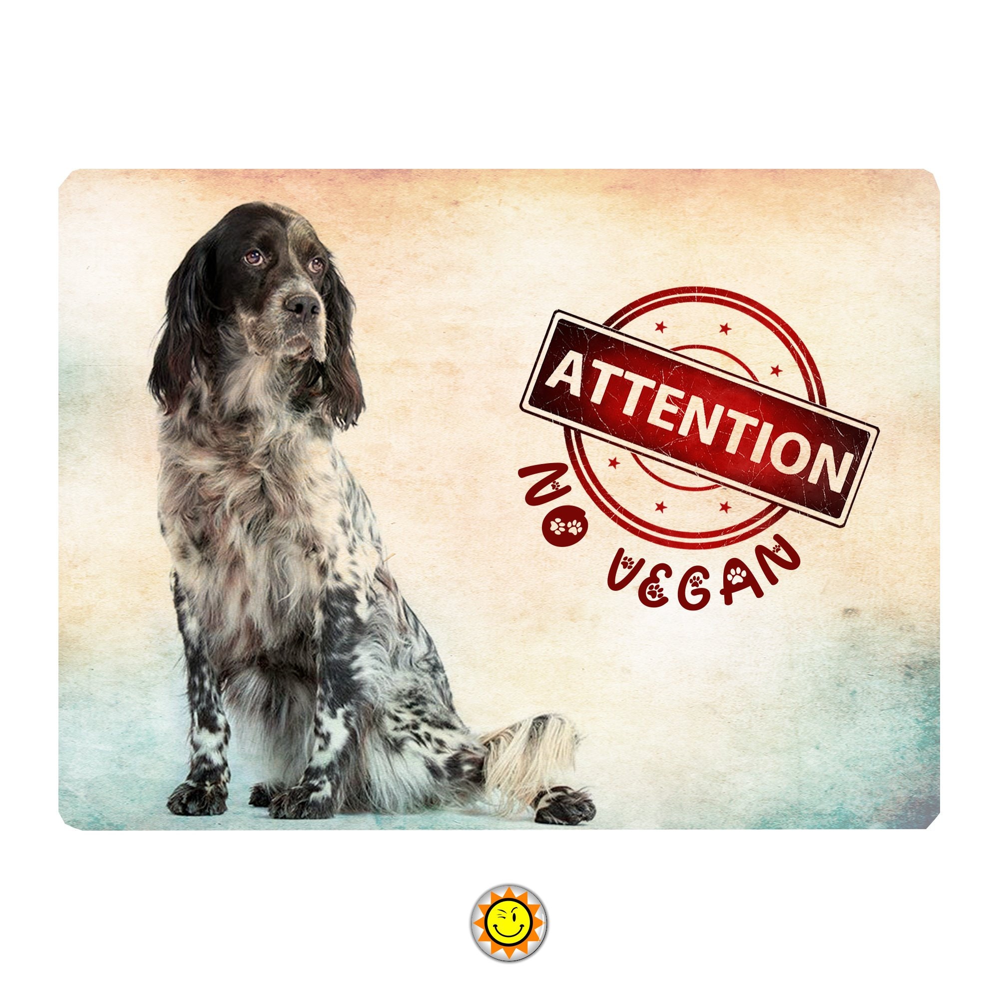 Plaque Aluminium Attention Chien Setter Anglais Humour Vegan