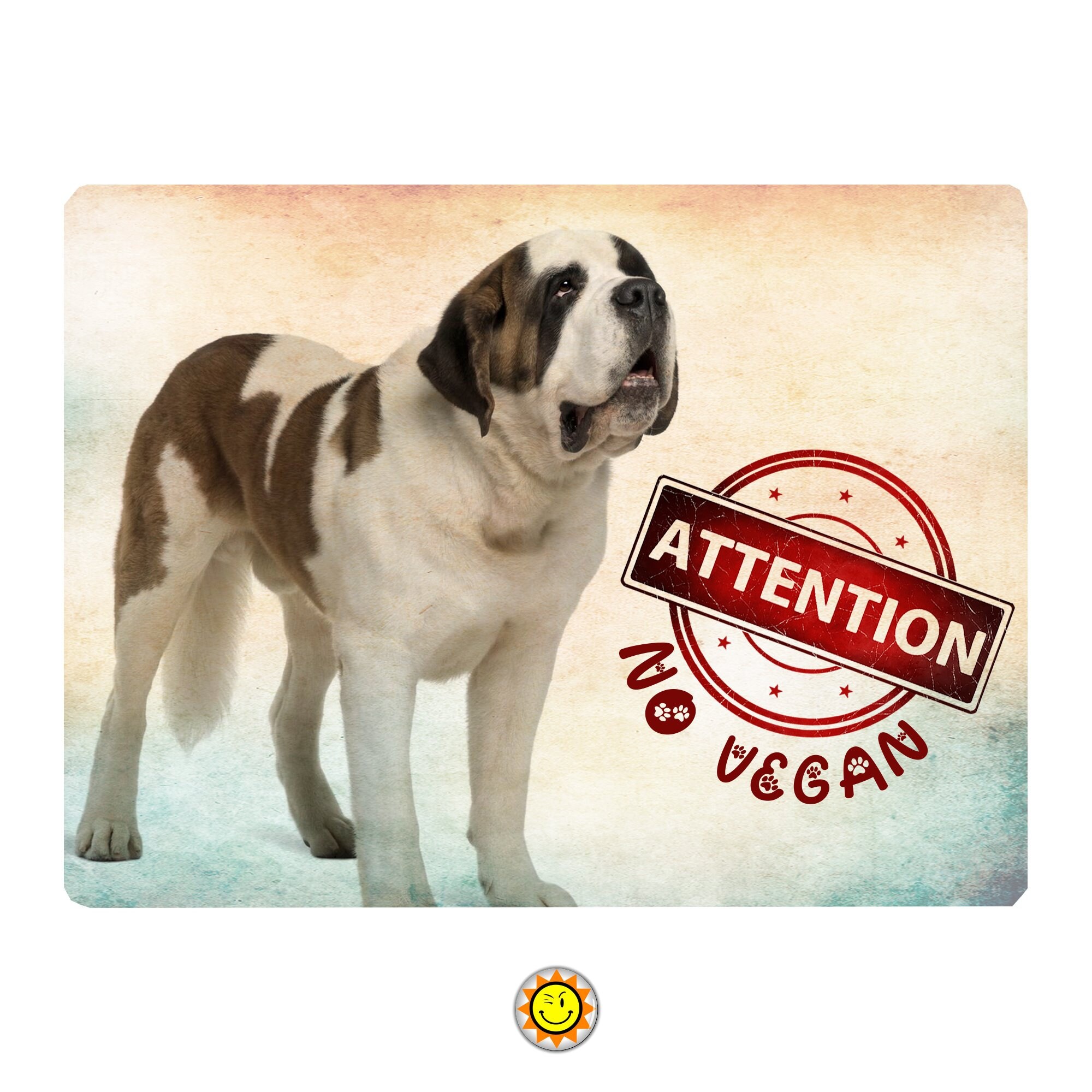 Plaque Aluminium Attention Chien Saint Bernard Humour Vegan