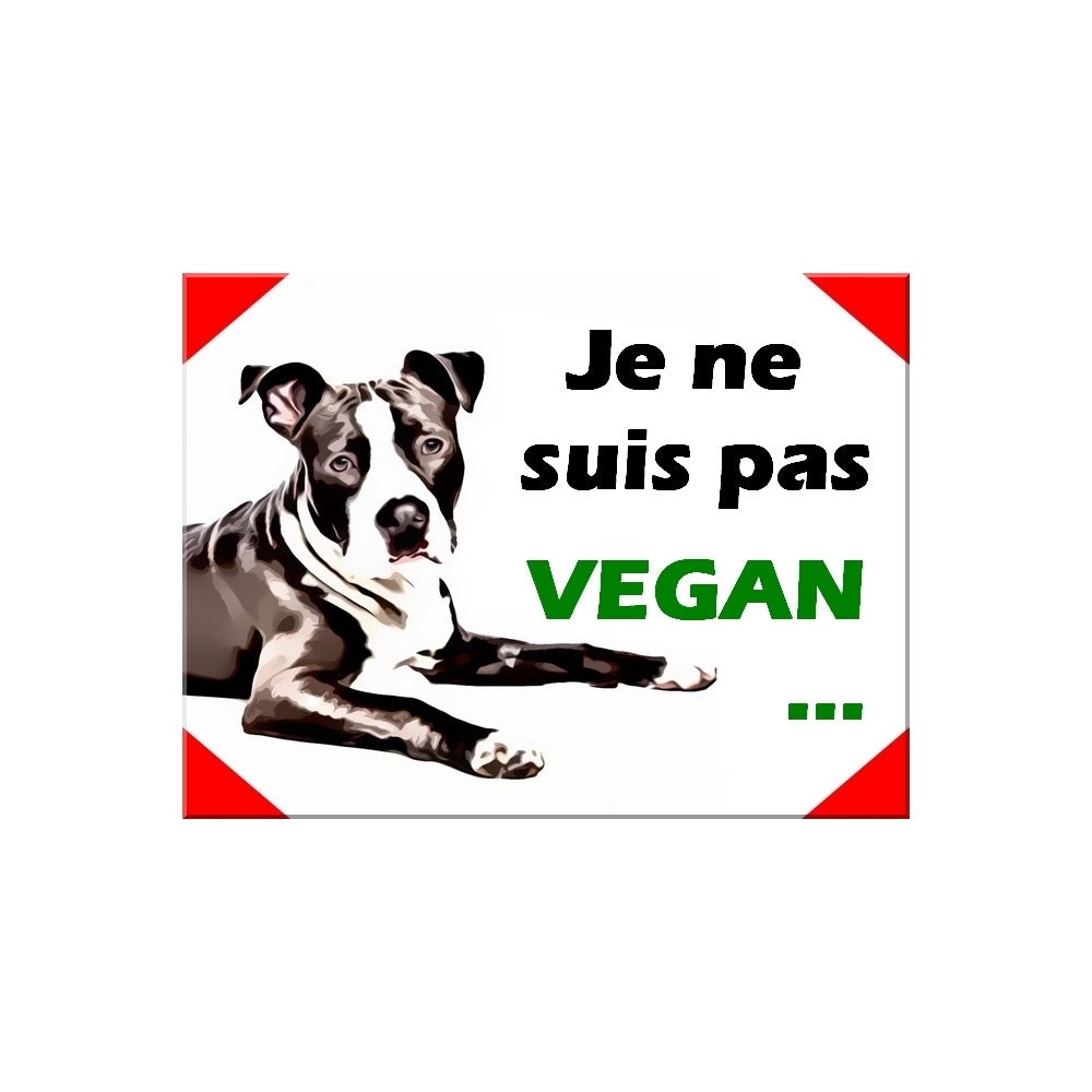 Plaque Aluminium Attention Chien American Staff Humour Vegan 15x20cm
