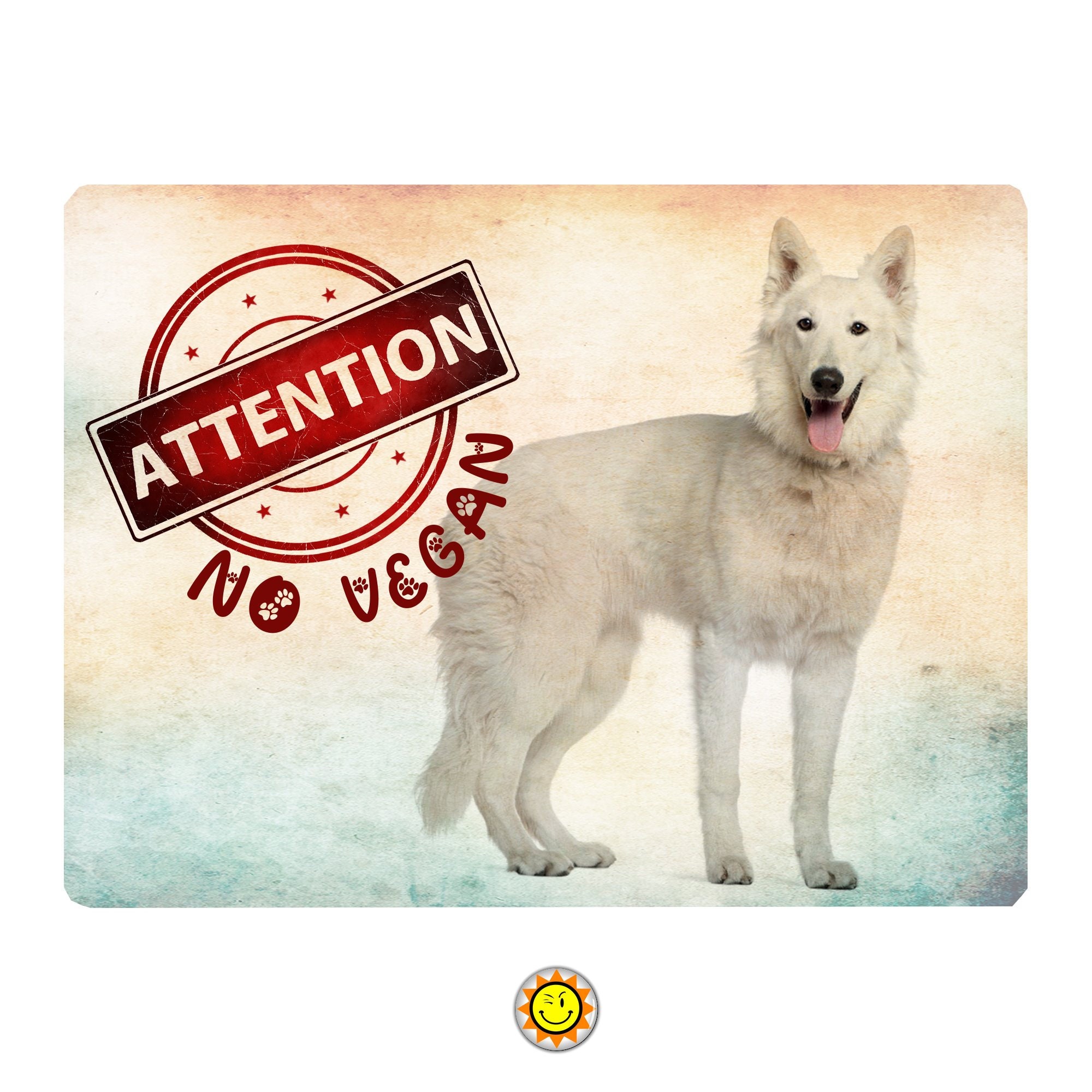 Plaque Aluminium Attention Chien Berger Blanc Suisse Humour Vegan