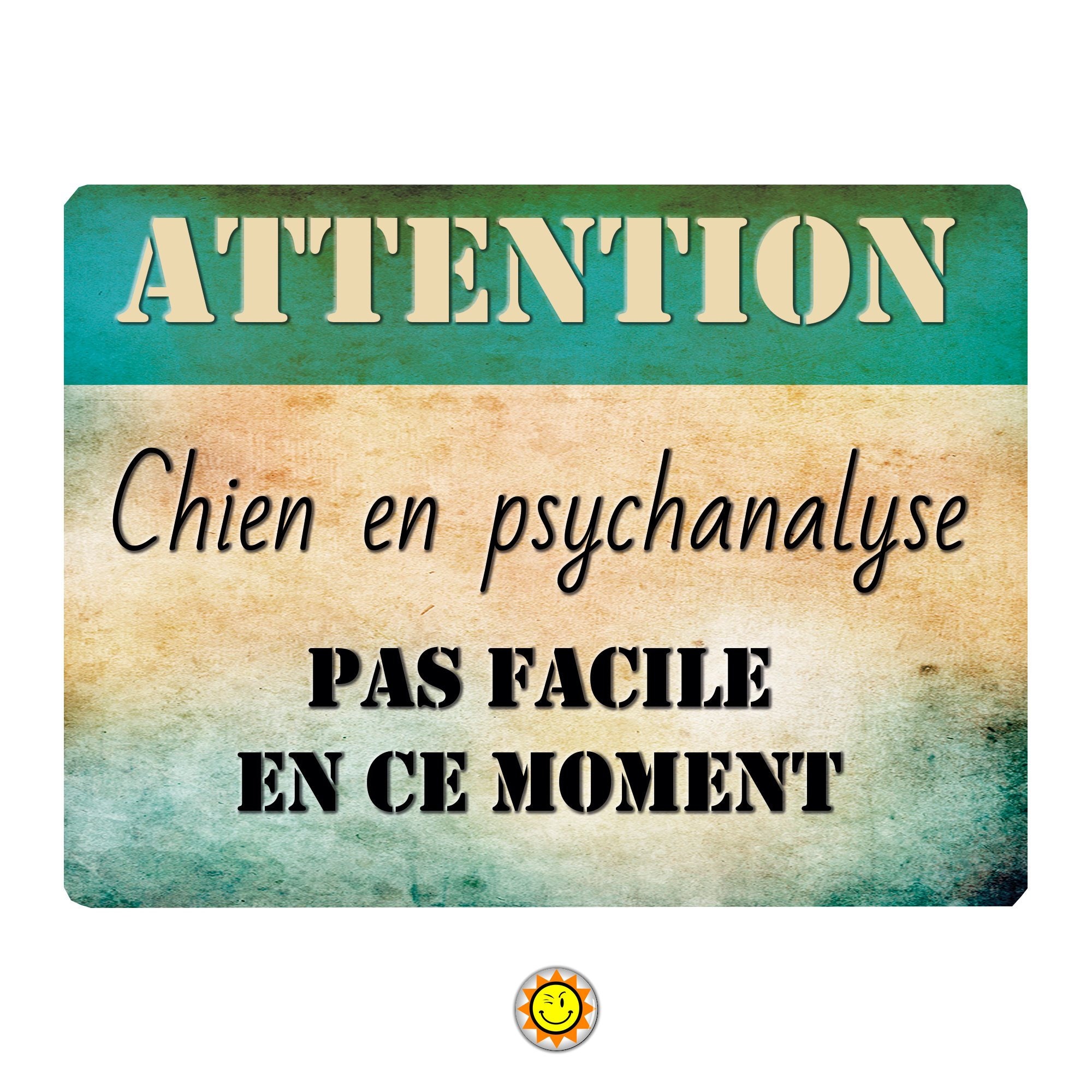 Plaque Aluminium Attention Chien Humour Vintage