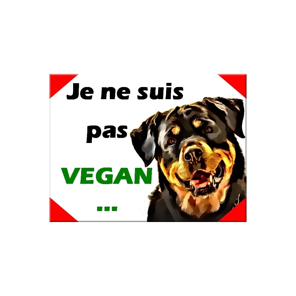 Plaque Aluminium Attention Chien Rottweiler Humour Vegan 15x20cm