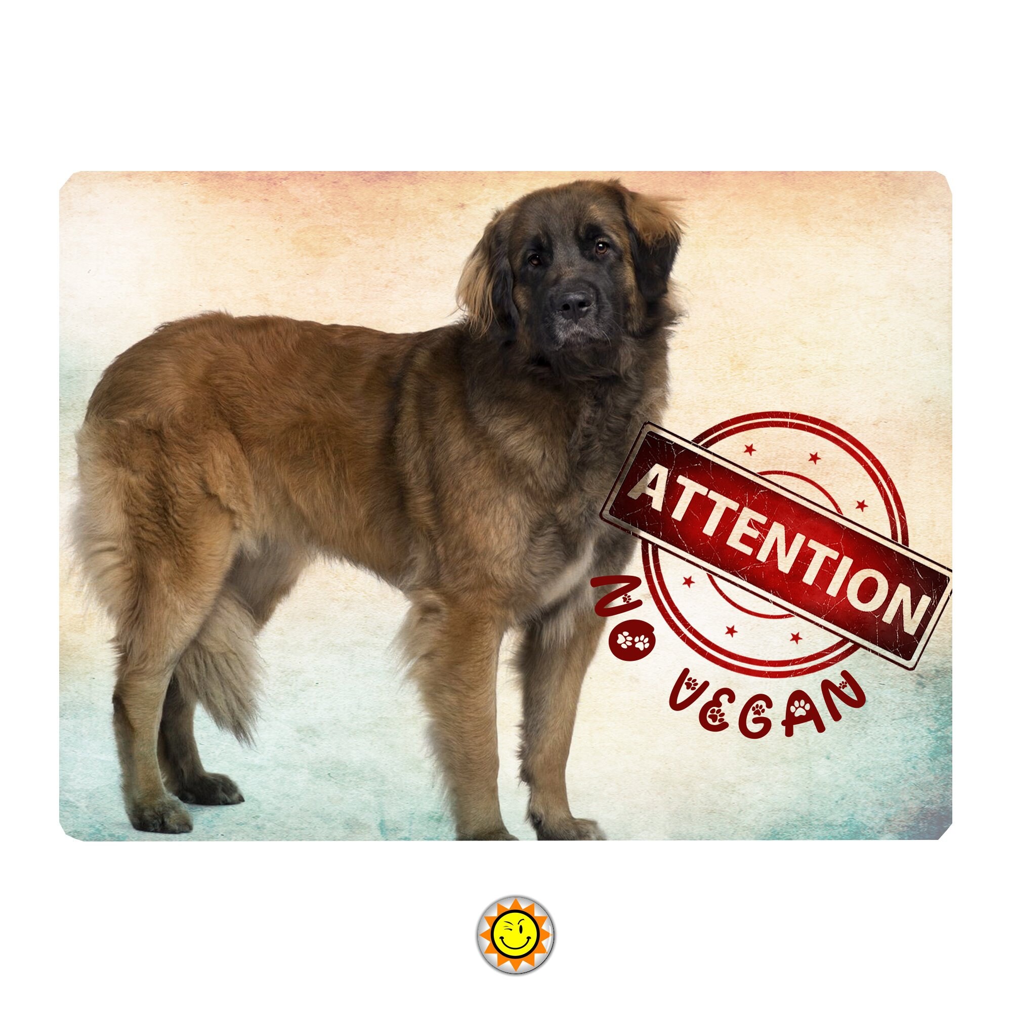Plaque Aluminium Attention Chien Leonberg Humour Vegan