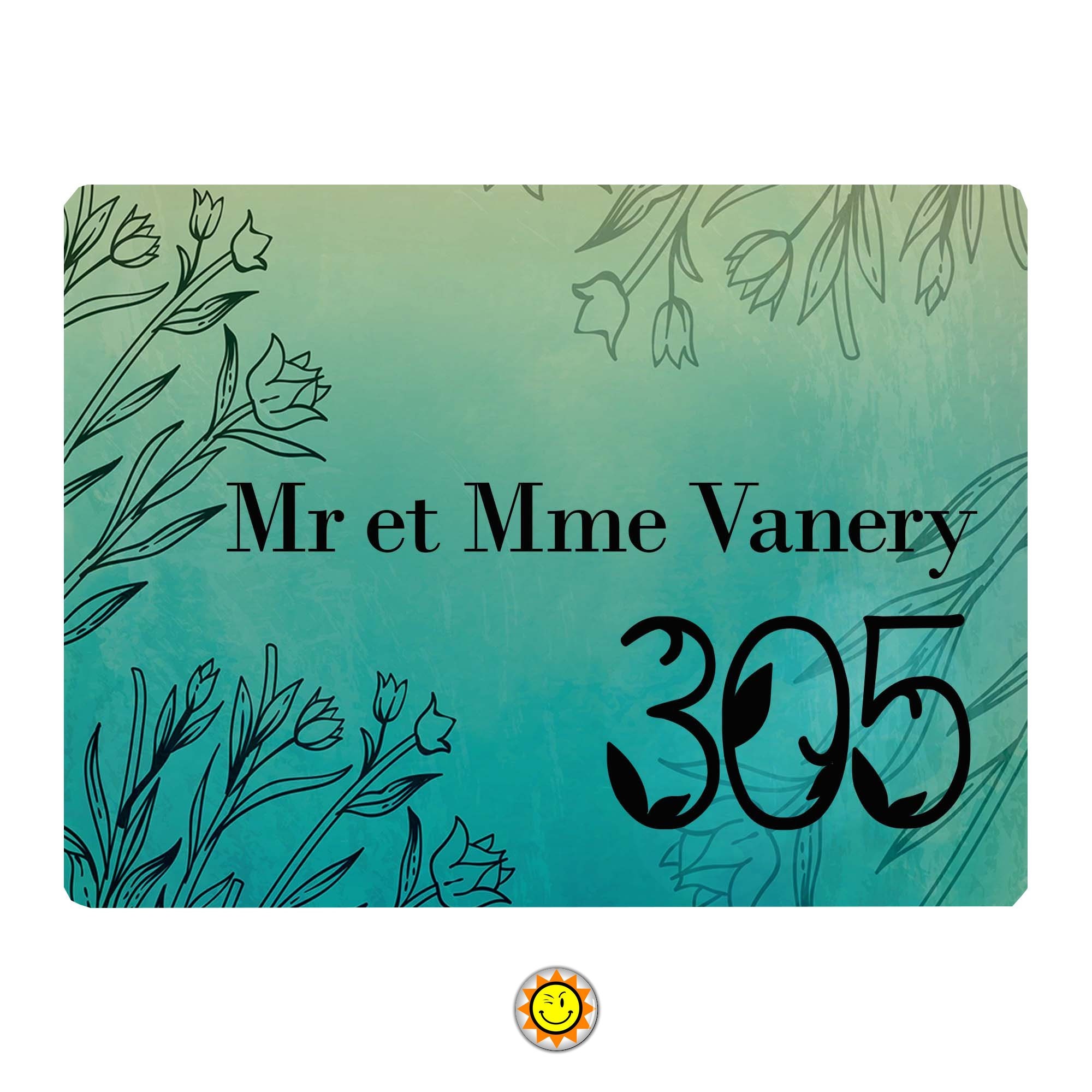 Plaque Maison Numero à Personnaliser Aluminium Porte Fleur Fond Bleu Vintage