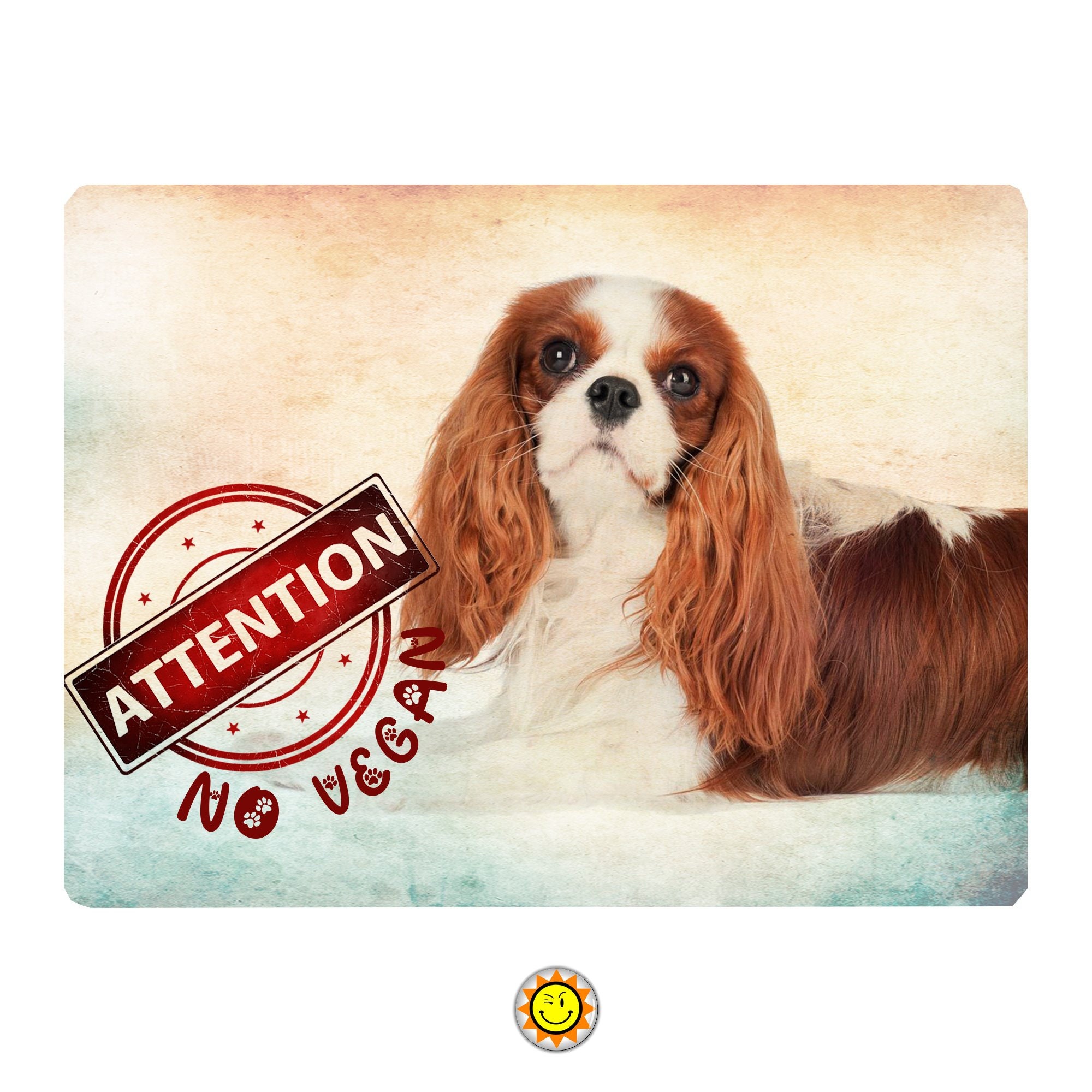 Plaque Aluminium Attention Chien Cavalier King Charles Humour Vegan