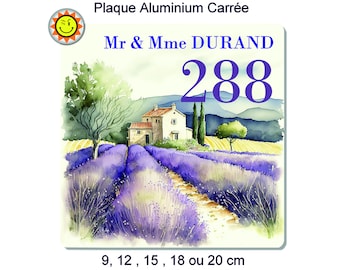 Plaque boite aux lettres à personnaliser en aluminium avec votre nom et numéro lavande provence C410