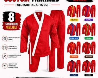 Red Karate Uniform, Custom Trim Karate Gi, Martial Arts Training Suit, Custom Karate Outfit, Adult & Kids Gi