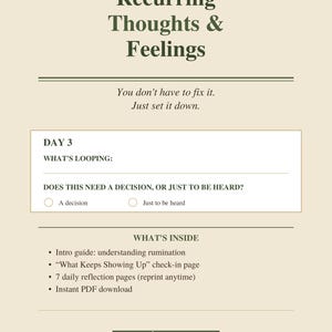 Diario de rumiación imprimible / Rastreador de pensamientos recurrentes / Registro de pensamientos excesivos en PDF / Diario para anotar pensamientos / Descarga instantánea